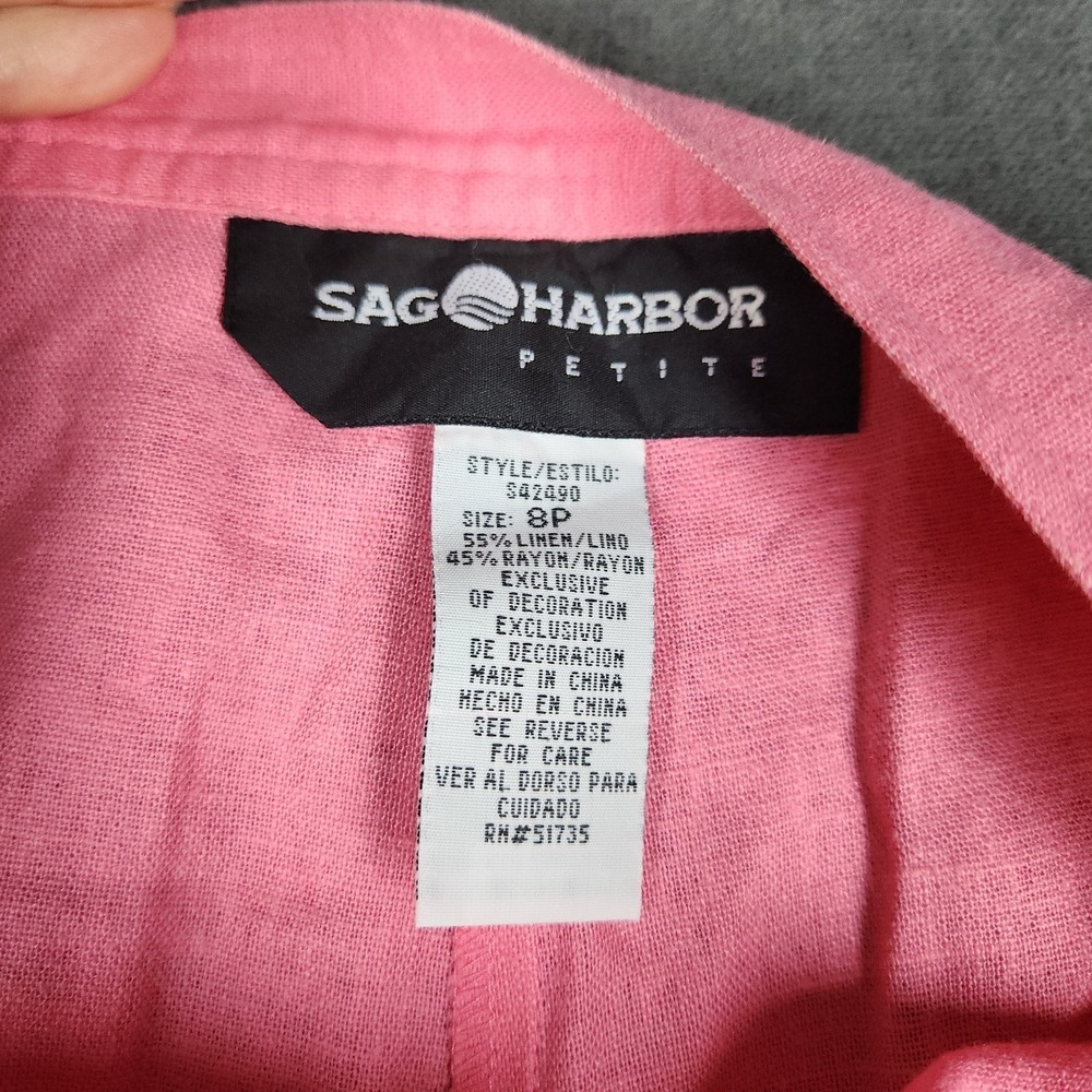 Sag Harbor Pants Womens Size 8 Petite Cropped Linen‎ Embroidered Floral Pink - Picture 5 of 10